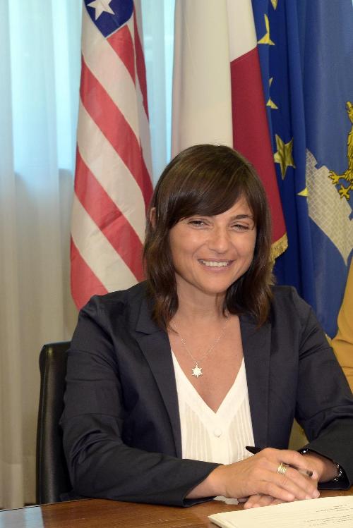 Debora Serracchiani (Presidente Regione Friuli Venezia Giulia) alla firma dell'accordo di cooperazione tra Regione, sistema universitario del FVG e Massachusetts institute of technology (Mit) - Udine 23/06/2017